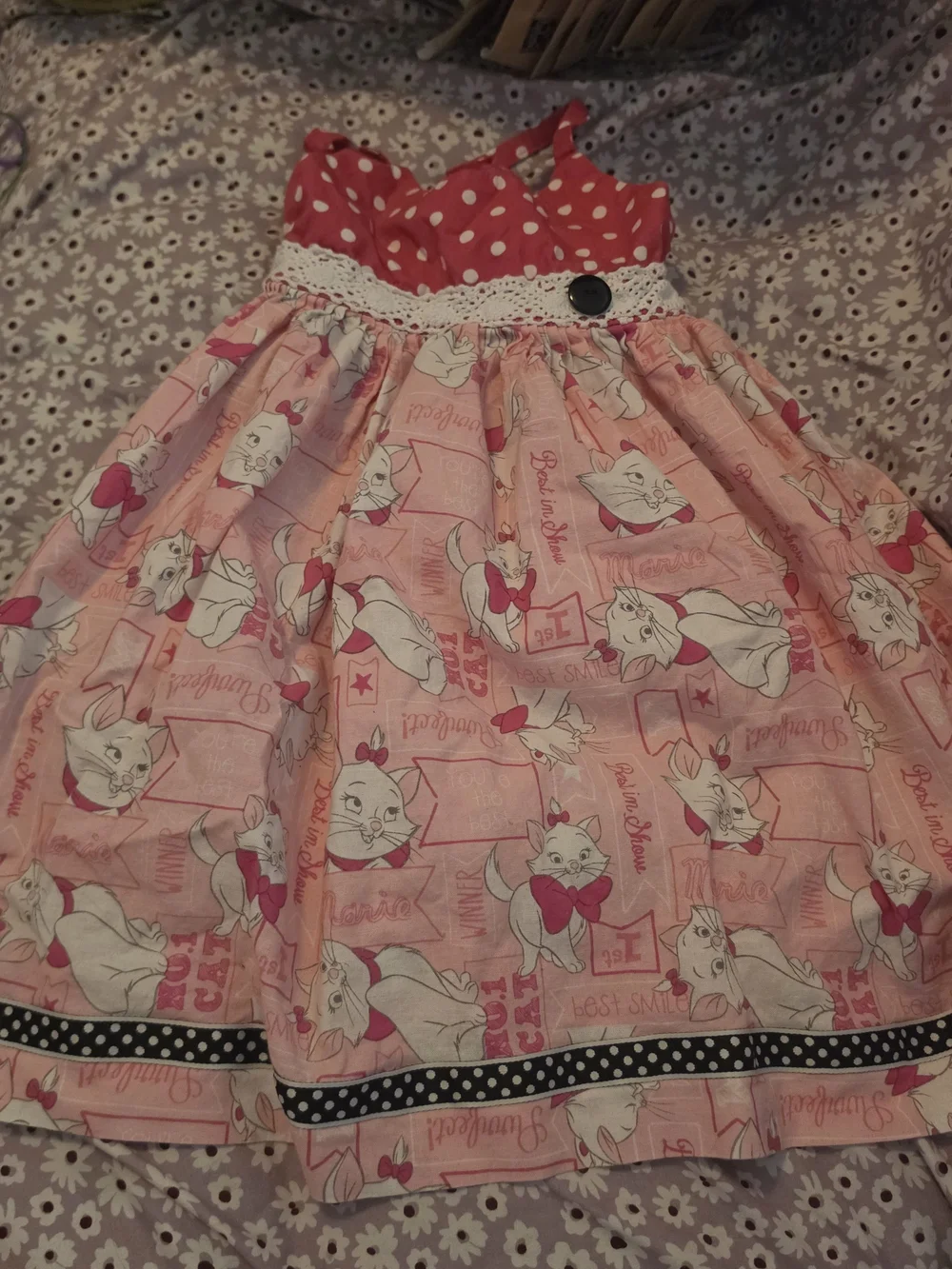 Disney Pink & White Cat Print Skirt with Polka Dot Waist
